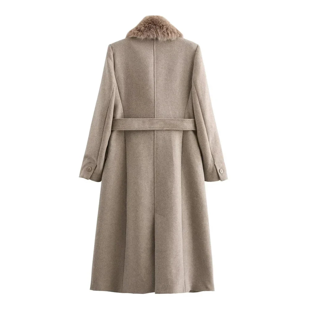 Amelie | Belted Fur-Collar Coat