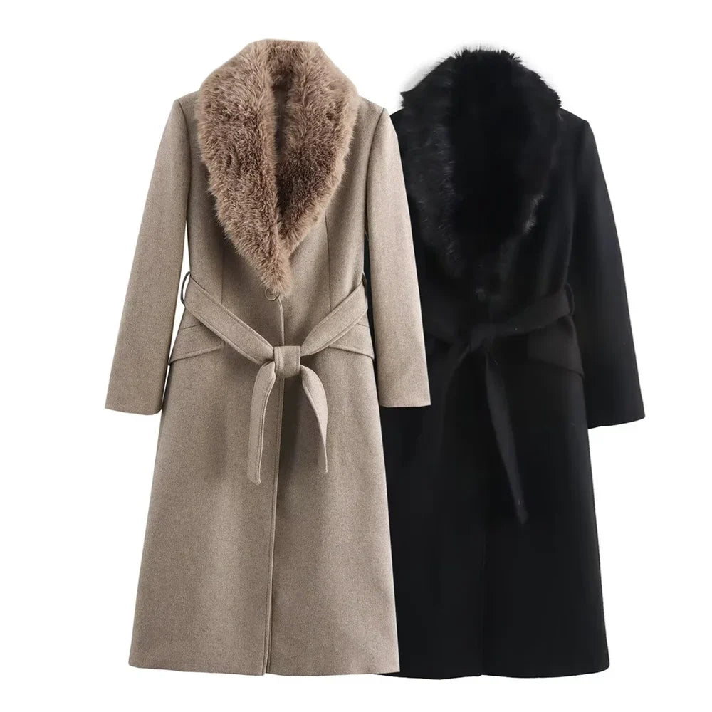 Amelie | Belted Fur-Collar Coat