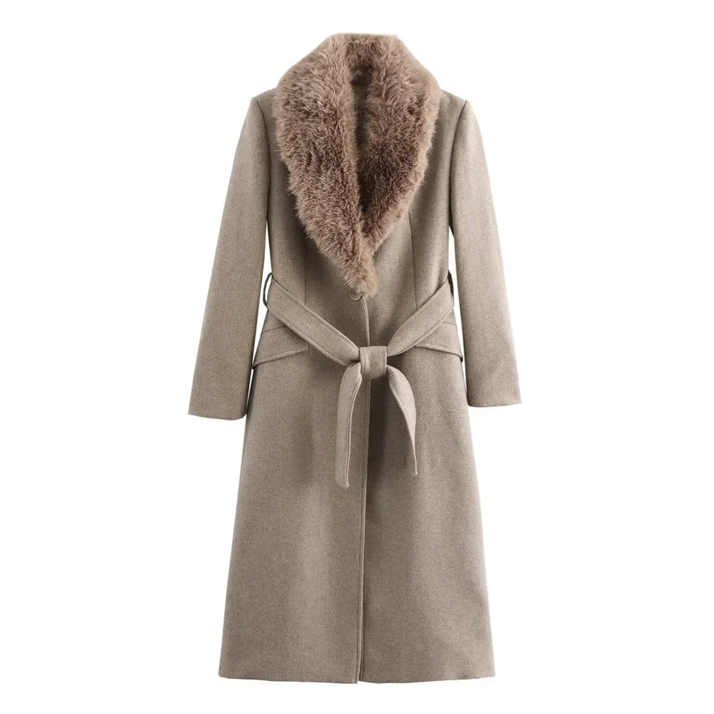 Amelie | Belted Fur-Collar Coat