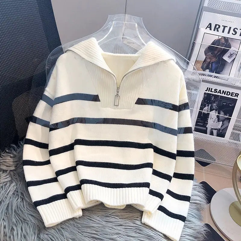 Elise | Striped Zip Knit Sweater