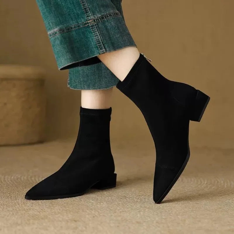 Luna | Pointed Toe Low Heel Ankle Boots