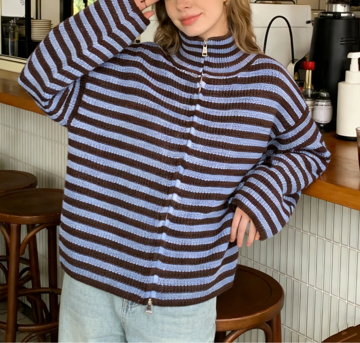 Rosalie | Striped Zip-Up Cardigan