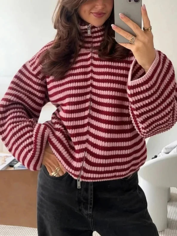 Rosalie | Striped Zip-Up Cardigan