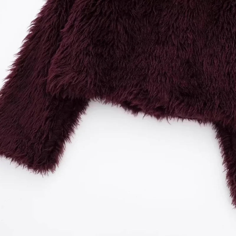 Amara | Burgundy Faux Fur Cardigan