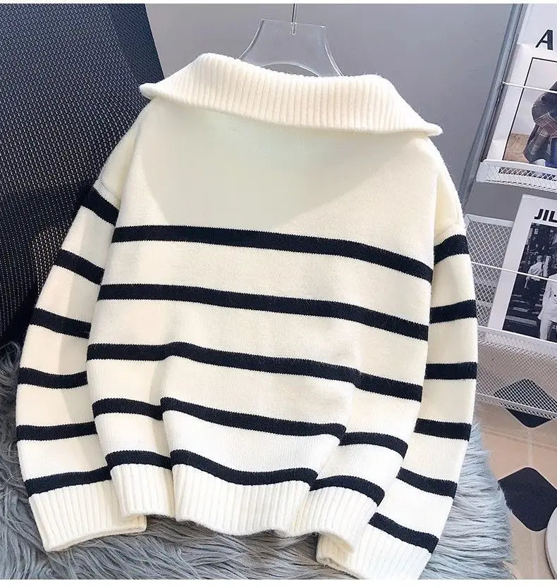 Elise | Striped Zip Knit Sweater