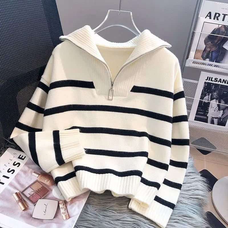 Elise | Striped Zip Knit Sweater