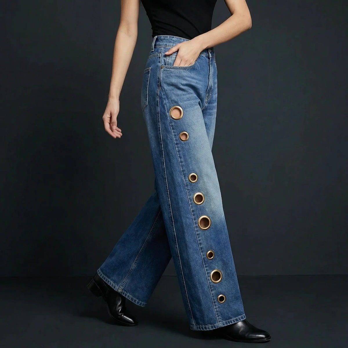 Luna | Cutout Wide Leg Jeans