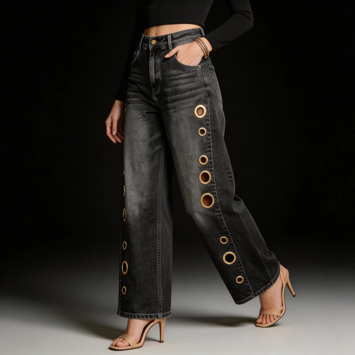 Luna | Cutout Wide Leg Jeans